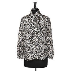 J. Crew Women's Shirt Button Up Animal Print 100% Silk Neck Tire Blouse Top S
